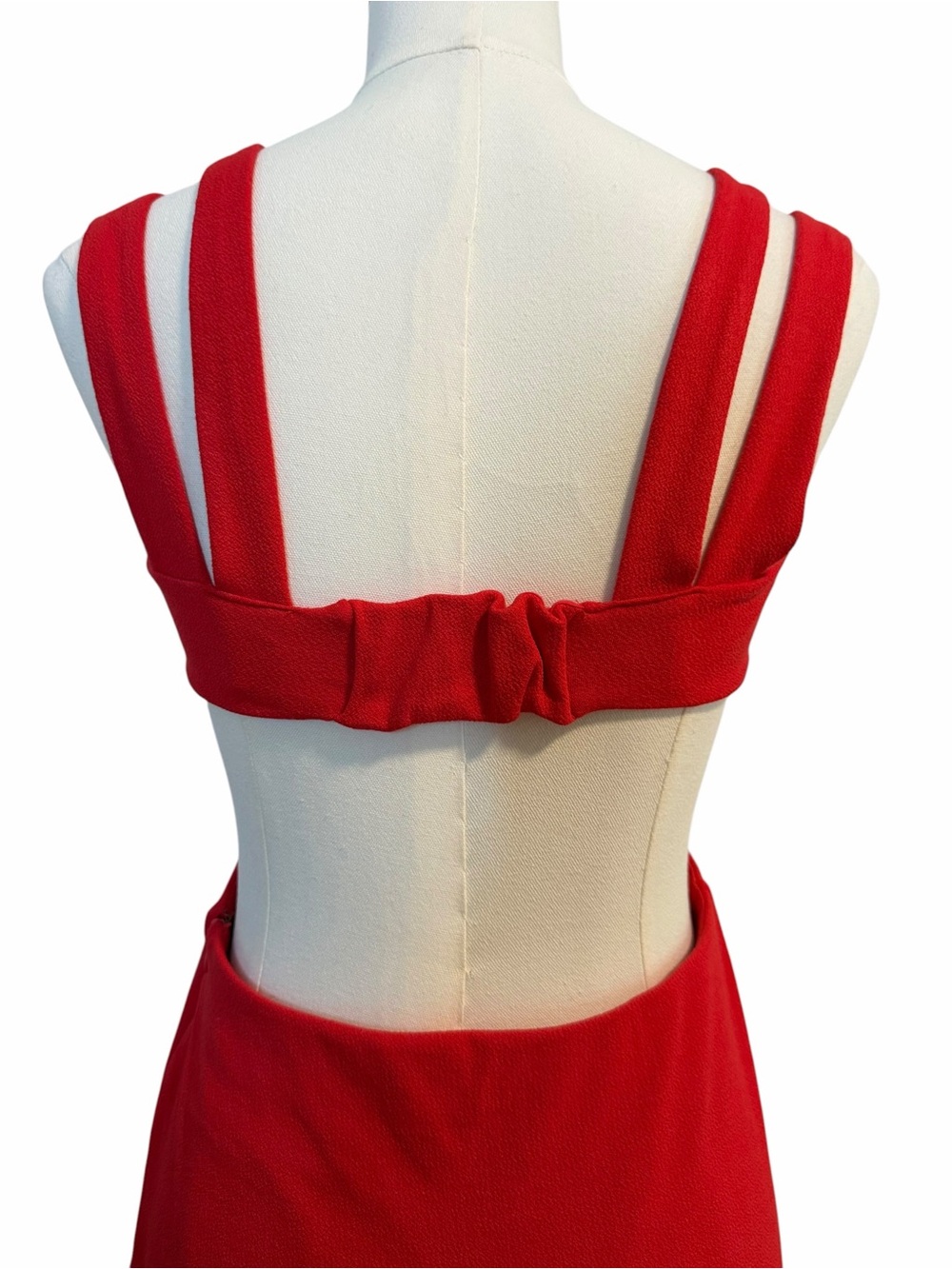 Anthropologie Maeve Red Double Strap Open Back High Low Ruffle Hem Maxi Dress - Picture 5 of 10
